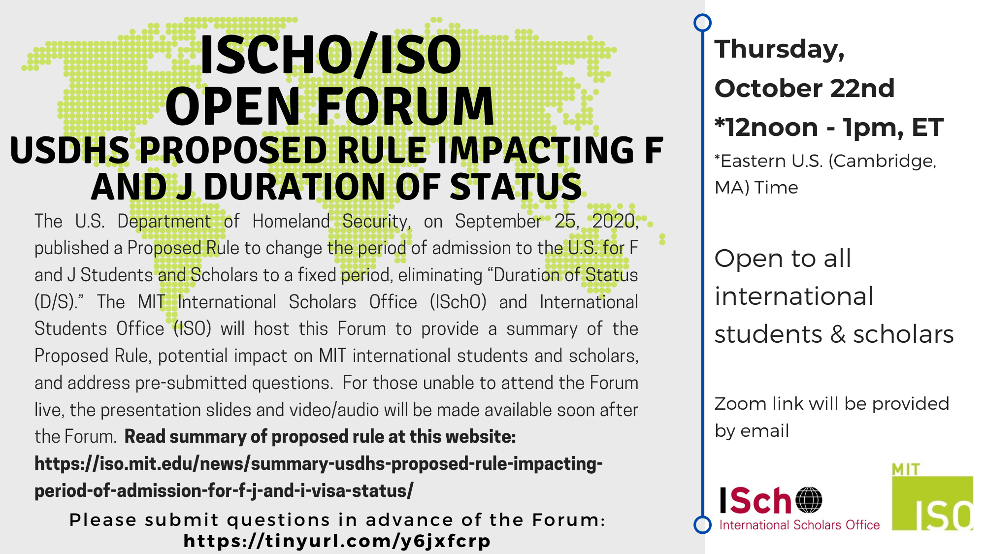 ISchO/ISO Open Forum: USDHS Proposed Rule Impacting F and J Duration of  Status | ISO